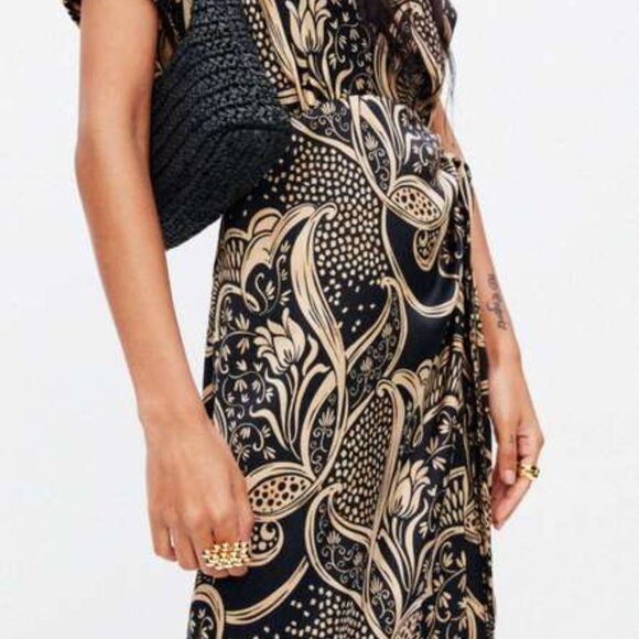 MANGO Printed Wrap Midi Dress (Black/Gold) - Picture 6 of 6